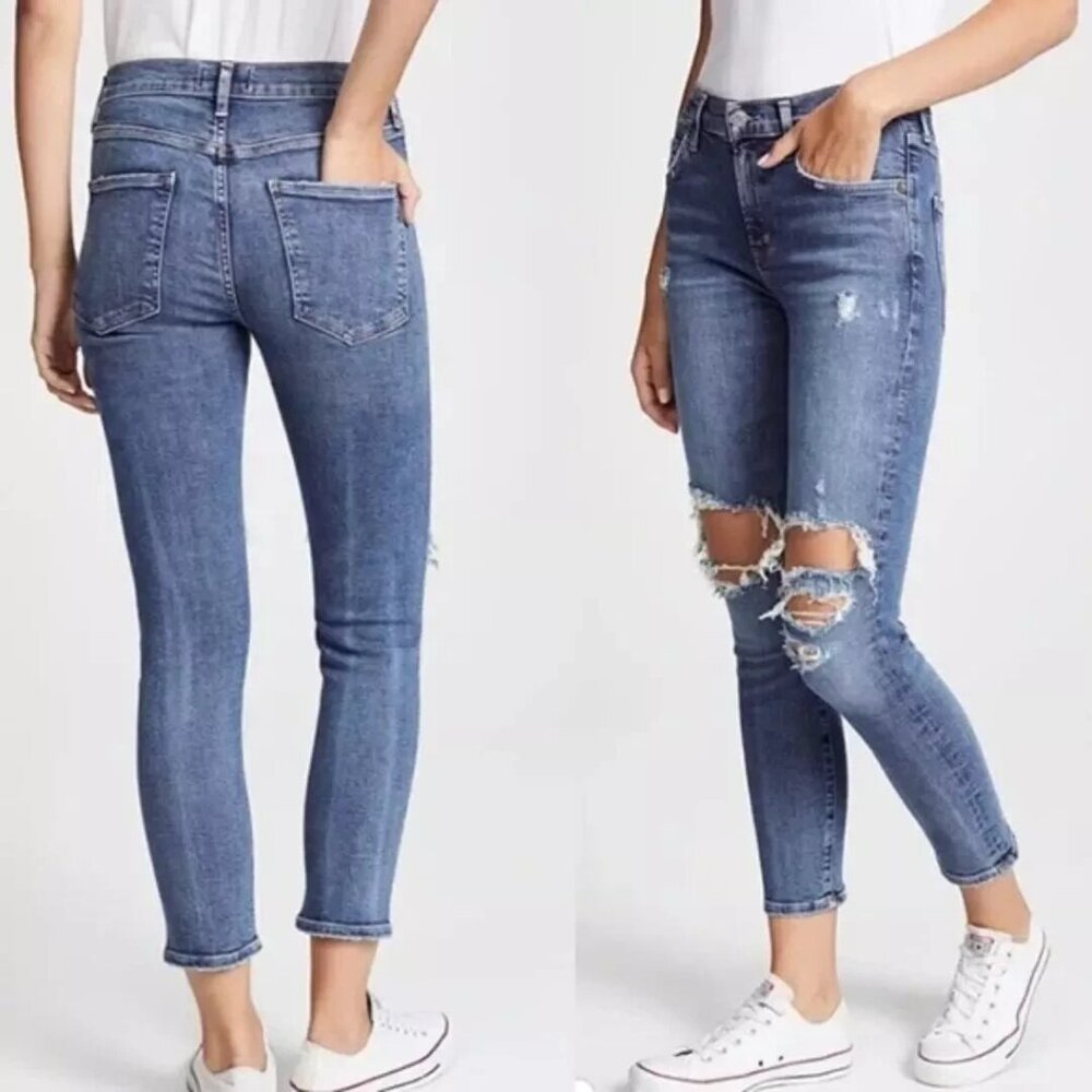 $198 AGOLDE Sophie Distressed Mid Rise Destructed Wash Skinny Jeans womens  30